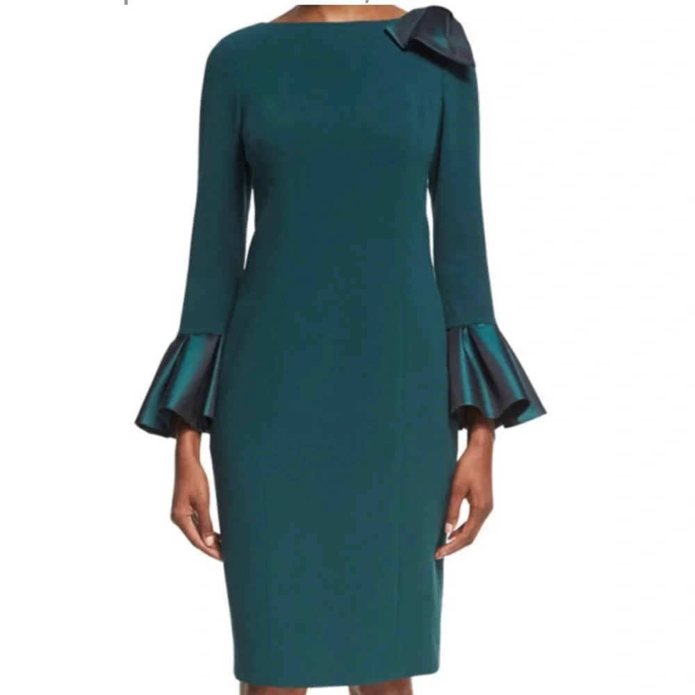 teri jon emerald green dress Teri Jon by Rickie Freeman Satin Off-The-Shoulder Gown